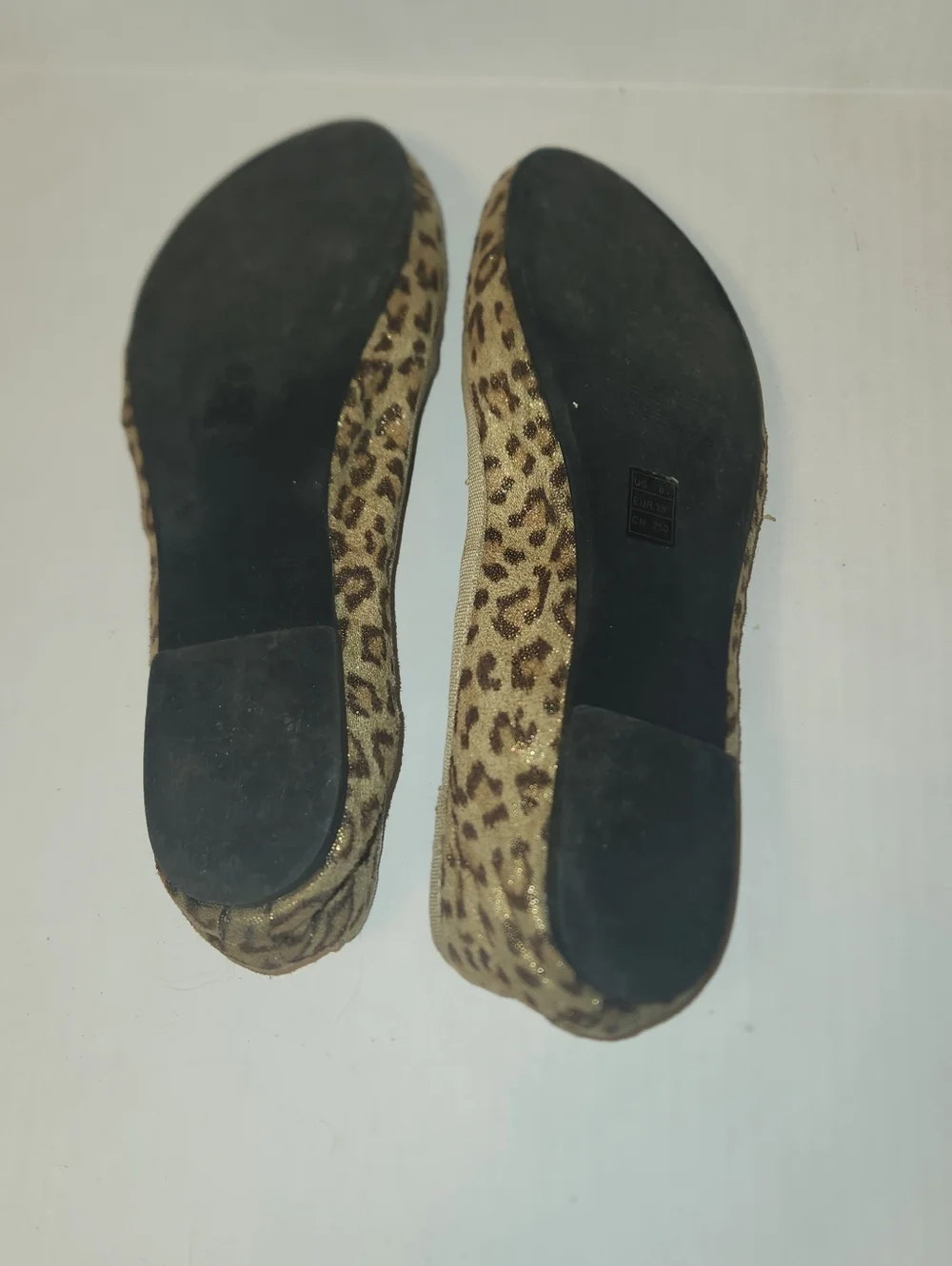 VTG Y2k Forever 21 Gold Leopard Embellished Gems Jewels Bow Ballet Flats 8 EUC